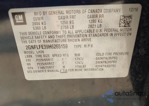 2017 Chevrolet Equinox Lt z USA, uszkodzony, nr VIN 2GNFLFE39H6265159